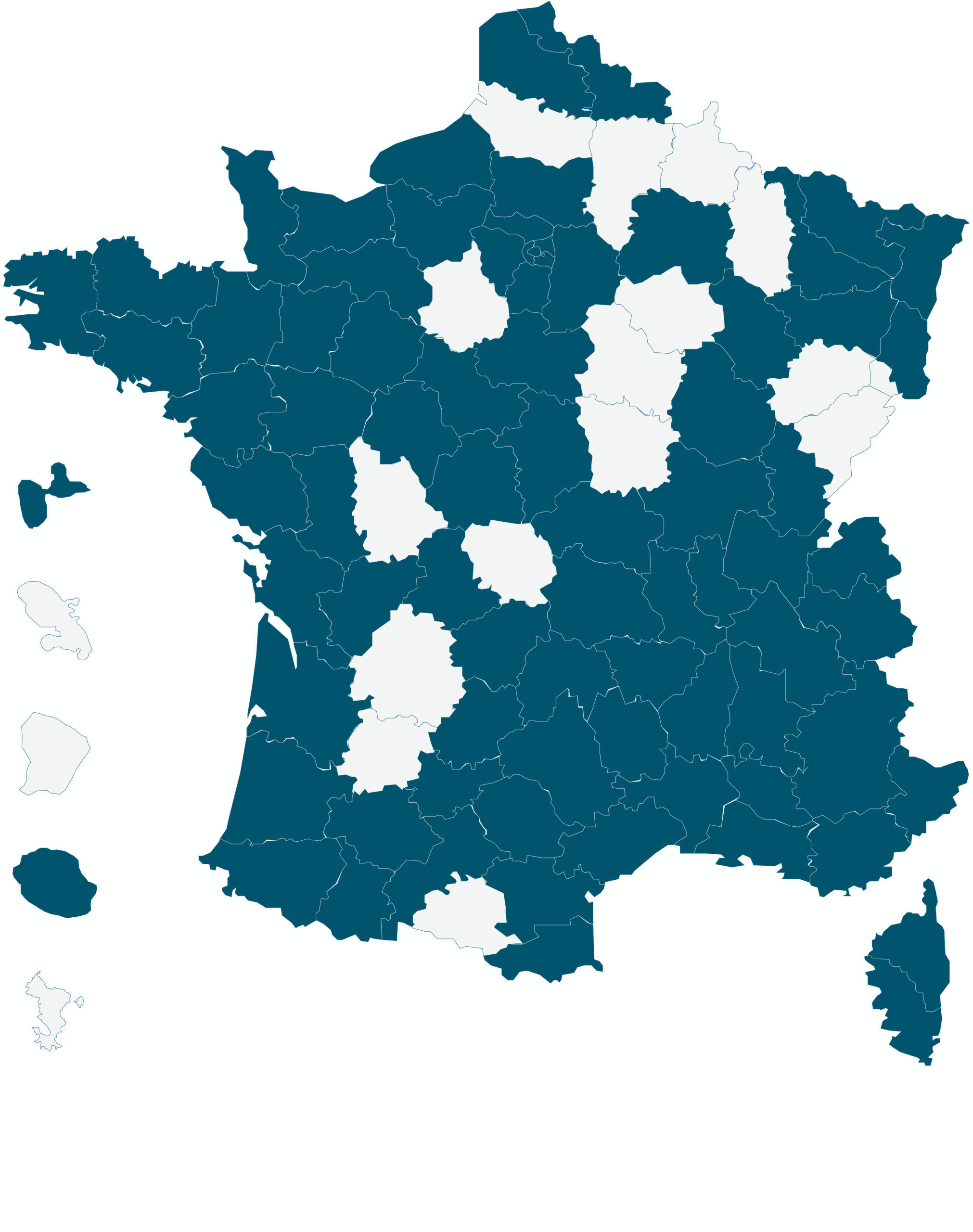 carte des départements couverts par le partenariat