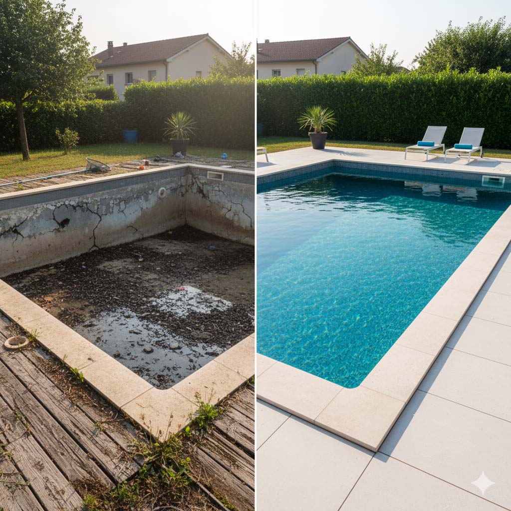 rénovation de piscine : avant/ après